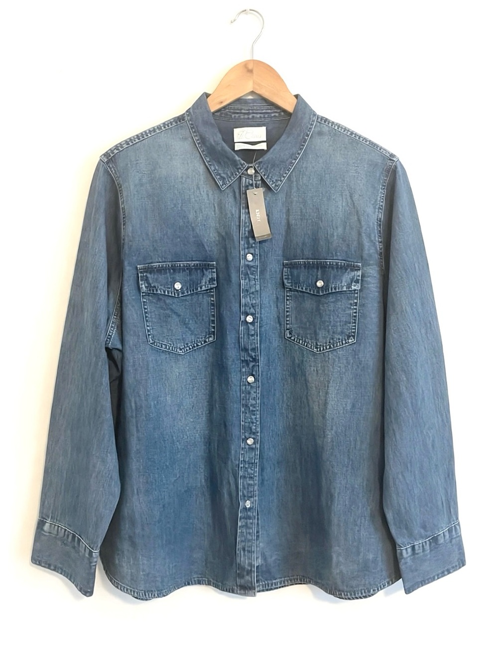 J Crew Slim Denim Chambray Snap Shirt Size 24